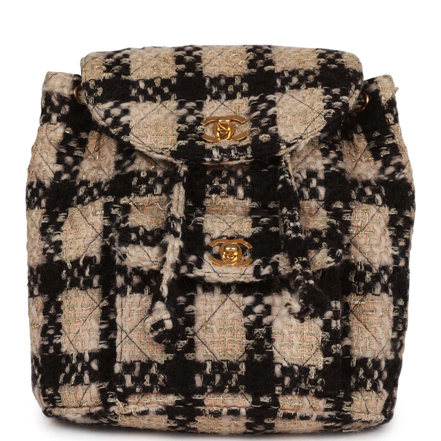 Chanel Vintage Duma Backpack Beige and Black Tweed Gold Hardware