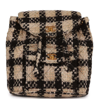 Chanel Vintage Duma Backpack Beige and Black Tweed Gold Hardware