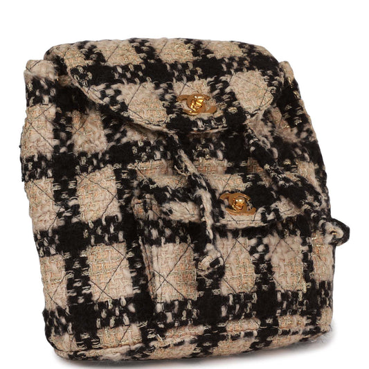Chanel Vintage Duma Backpack Beige and Black Tweed Gold Hardware
