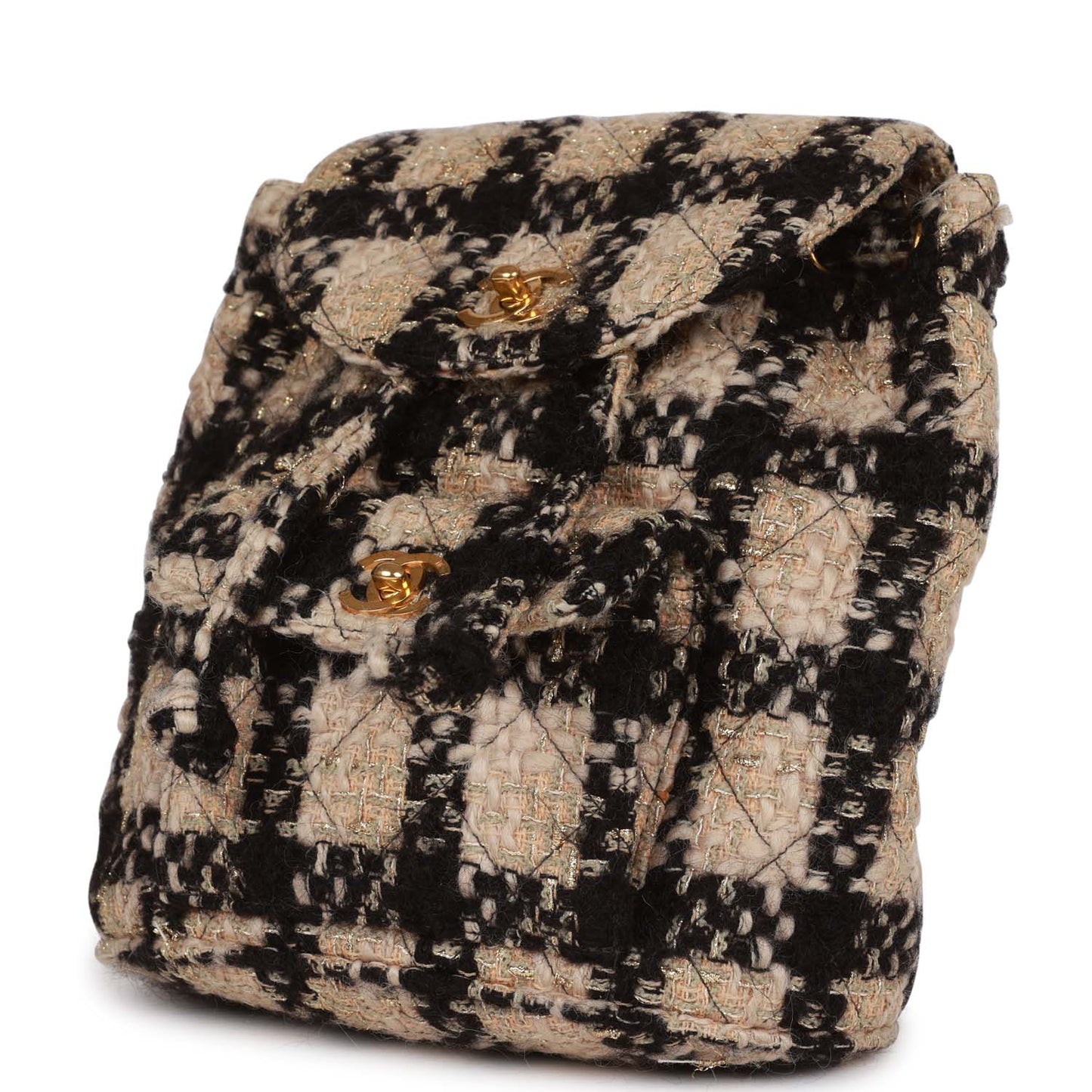 Chanel Vintage Duma Backpack Beige and Black Tweed Gold Hardware