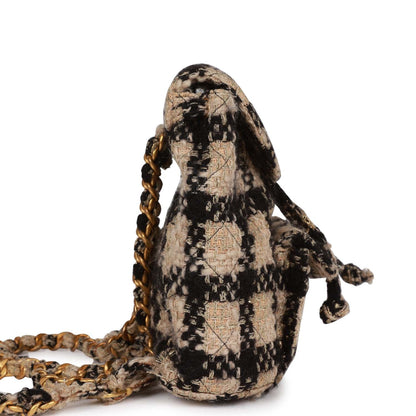 Chanel Vintage Duma Backpack Beige and Black Tweed Gold Hardware