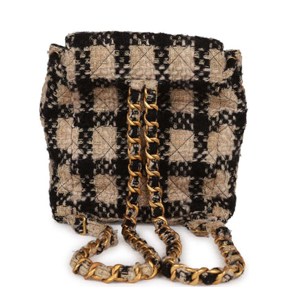 Chanel Vintage Duma Backpack Beige and Black Tweed Gold Hardware
