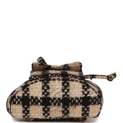 Chanel Vintage Duma Backpack Beige and Black Tweed Gold Hardware