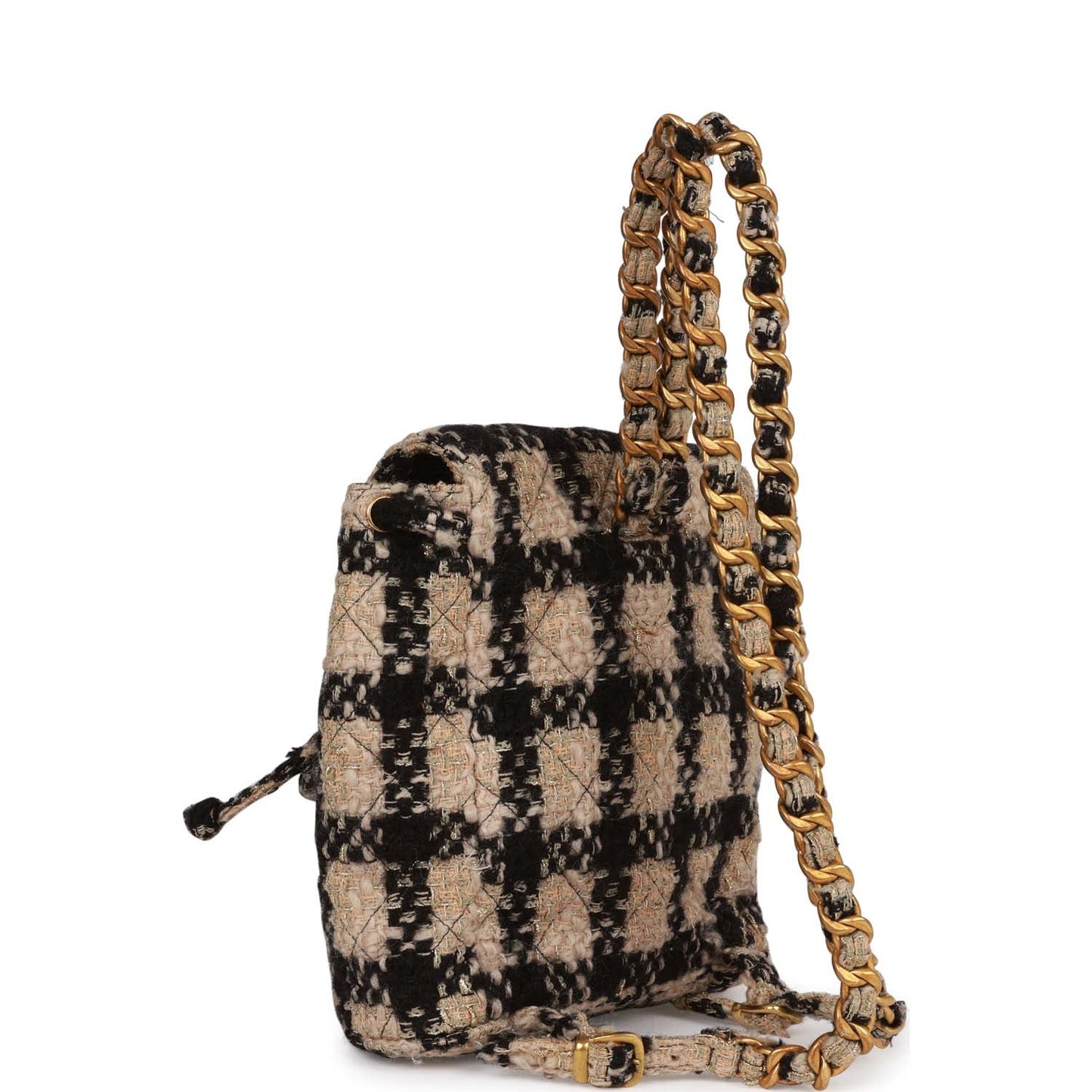 Chanel Vintage Duma Backpack Beige and Black Tweed Gold Hardware