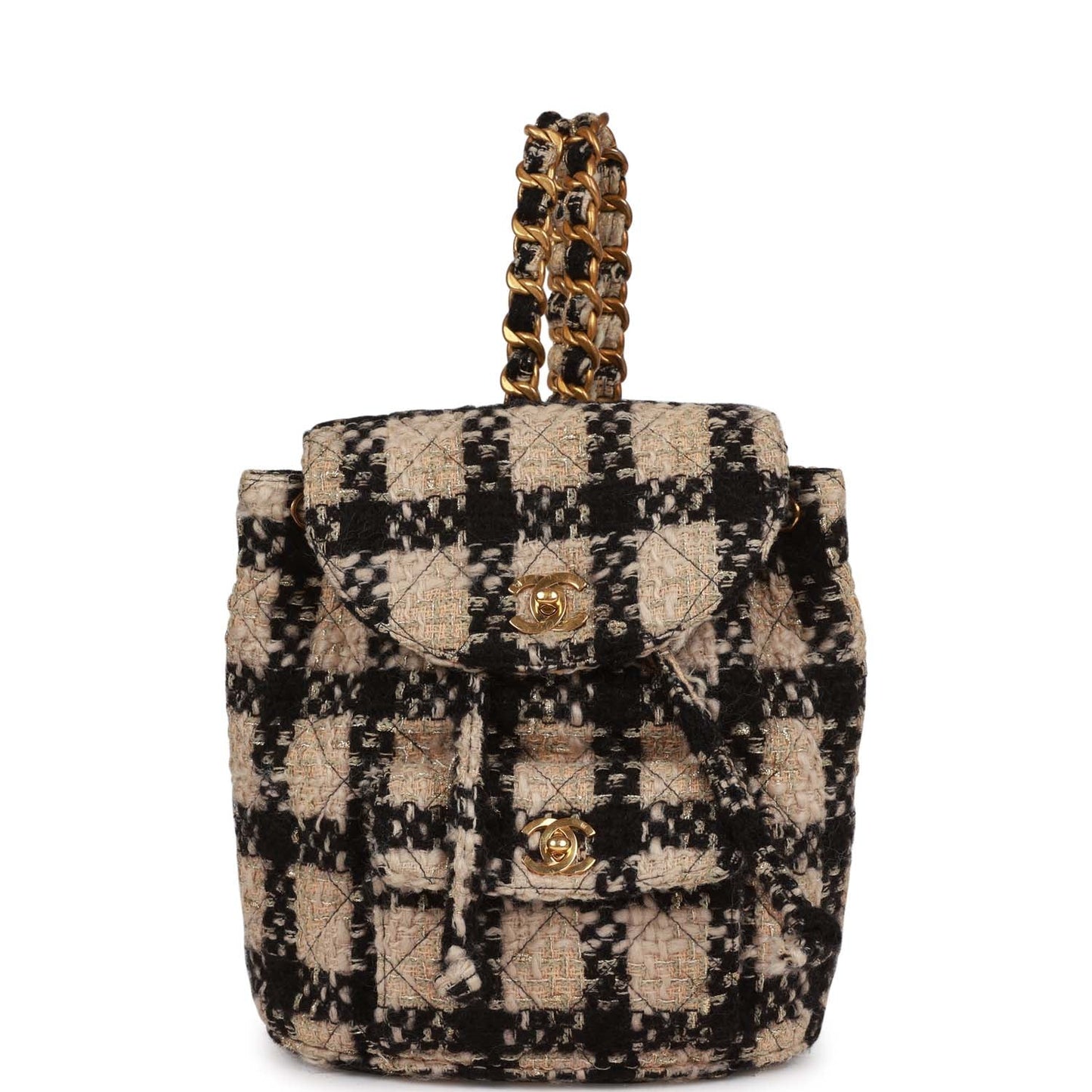 Chanel Vintage Duma Backpack Beige and Black Tweed Gold Hardware