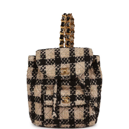 Chanel Vintage Duma Backpack Beige and Black Tweed Gold Hardware