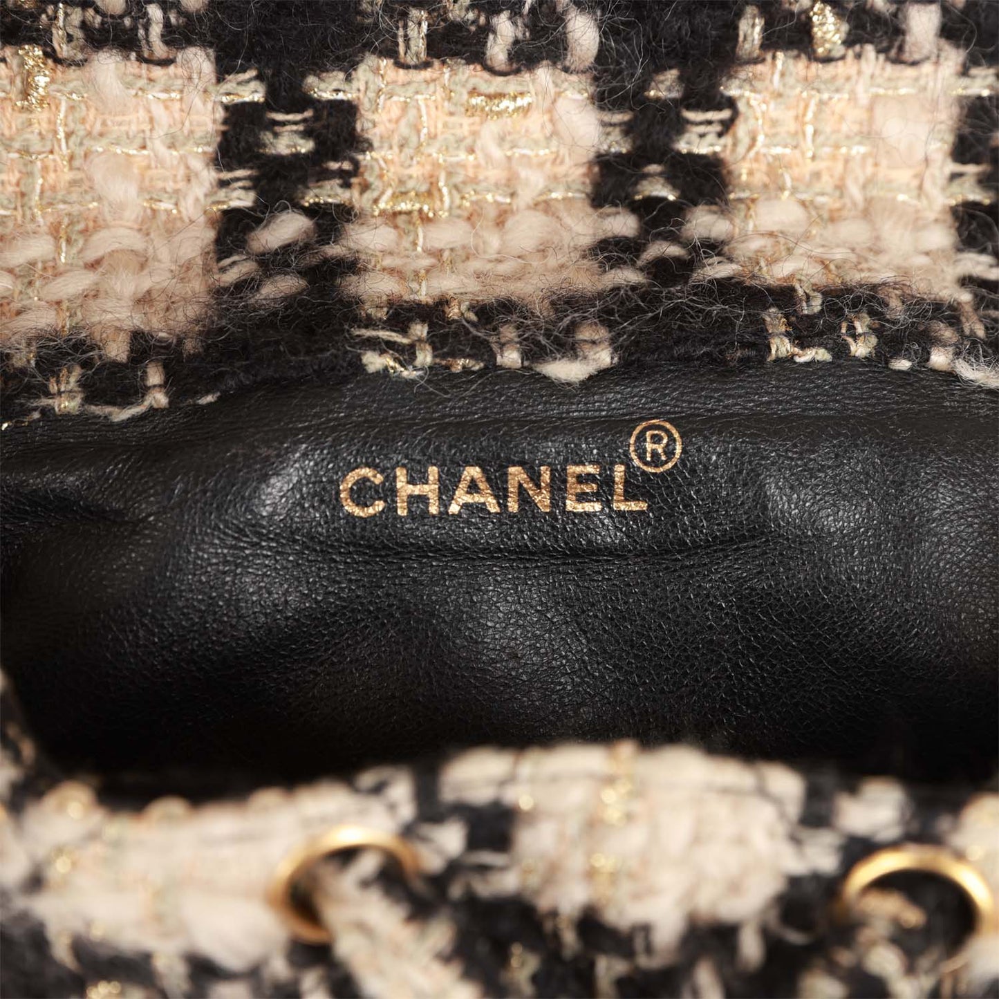 Chanel Vintage Duma Backpack Beige and Black Tweed Gold Hardware