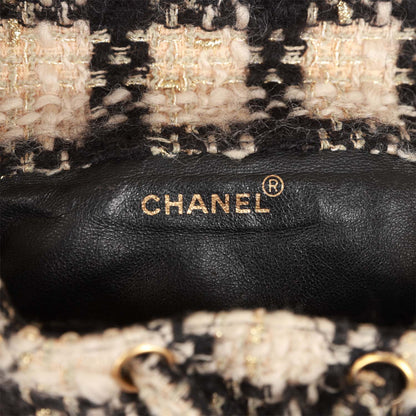 Chanel Vintage Duma Backpack Beige and Black Tweed Gold Hardware