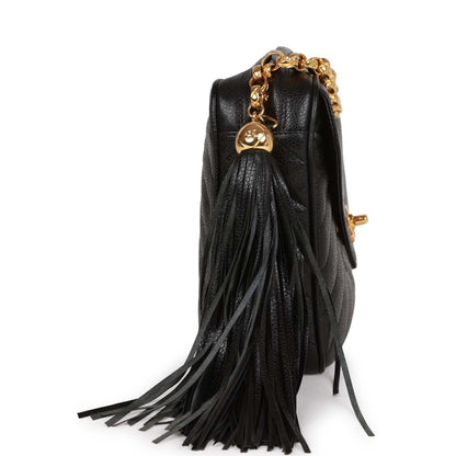 Chanel Vintage Small Chevron Tassel Camera Bag Black Caviar Gold Hardware
