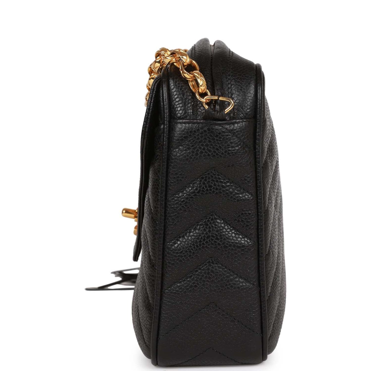 Chanel Vintage Small Chevron Tassel Camera Bag Black Caviar Gold Hardware