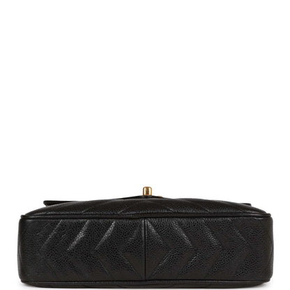 Chanel Vintage Small Chevron Tassel Camera Bag Black Caviar Gold Hardware