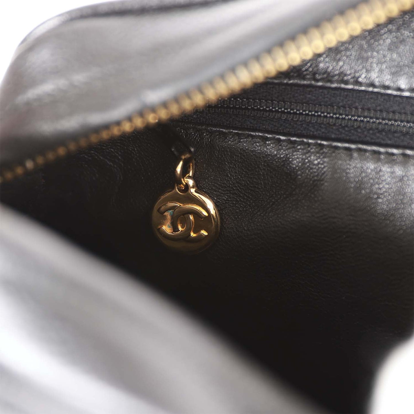 Chanel Vintage Small Chevron Tassel Camera Bag Black Caviar Gold Hardware