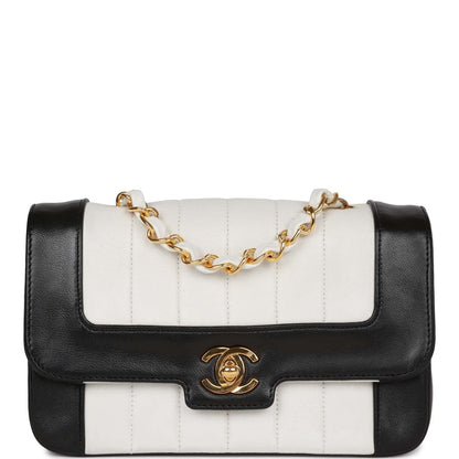 Chanel Vintage Mini Mademoiselle Bag Black and White Lambskin Gold Hardware