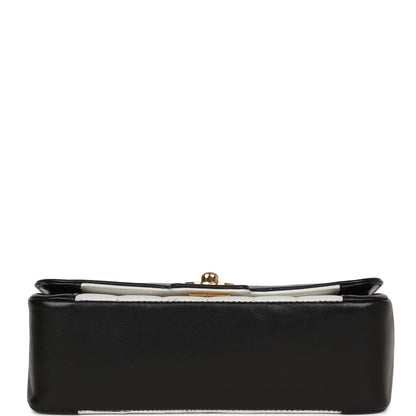 Chanel Vintage Mini Mademoiselle Bag Black and White Lambskin Gold Hardware