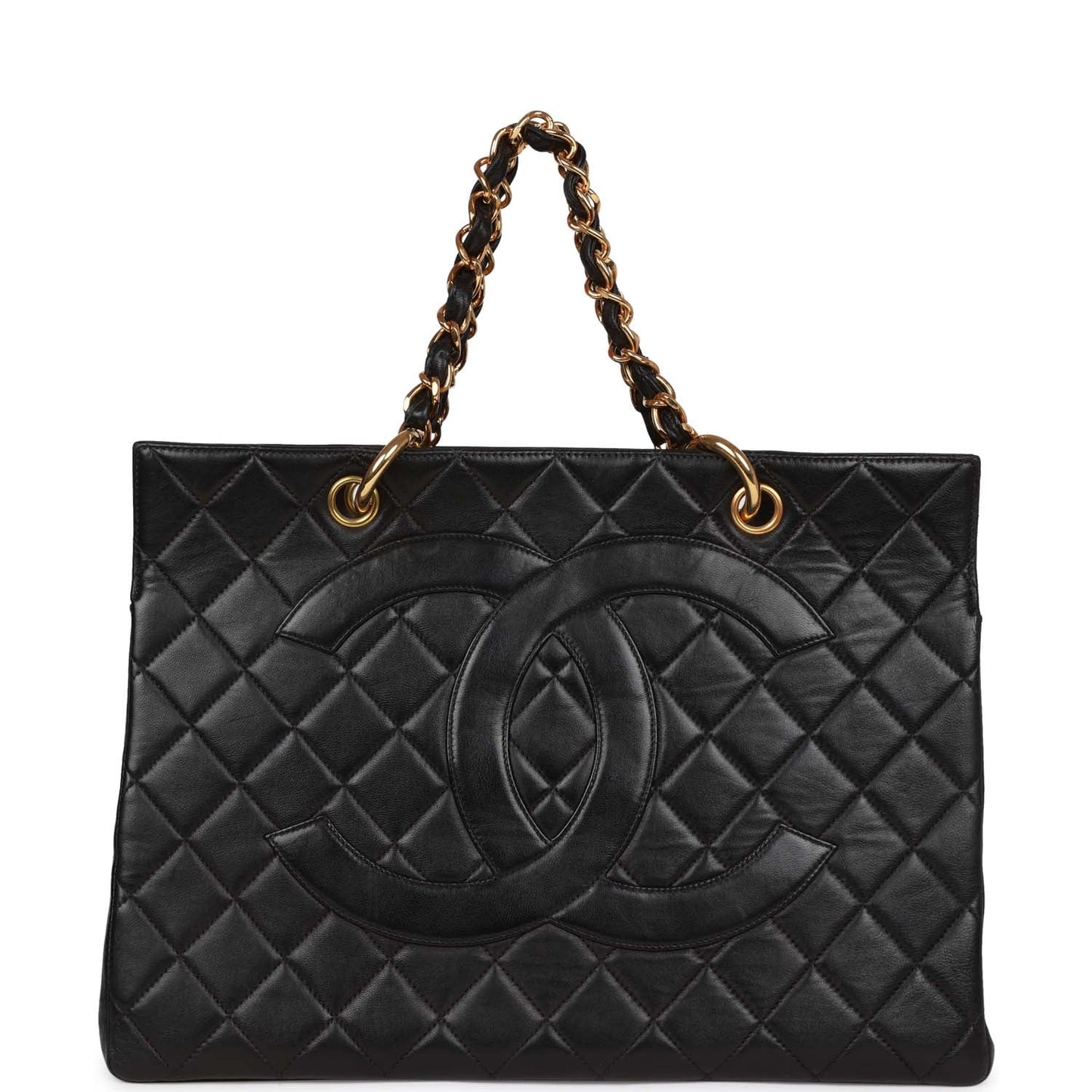Chanel Vintage Grand CC Timeless Tote Bag Black Lambskin Gold Hardware