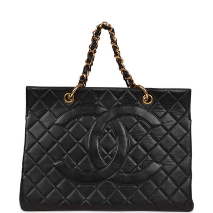 Chanel Vintage Grand CC Timeless Tote Bag Black Lambskin Gold Hardware