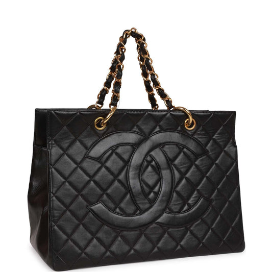 Chanel Vintage Grand CC Timeless Tote Bag Black Lambskin Gold Hardware