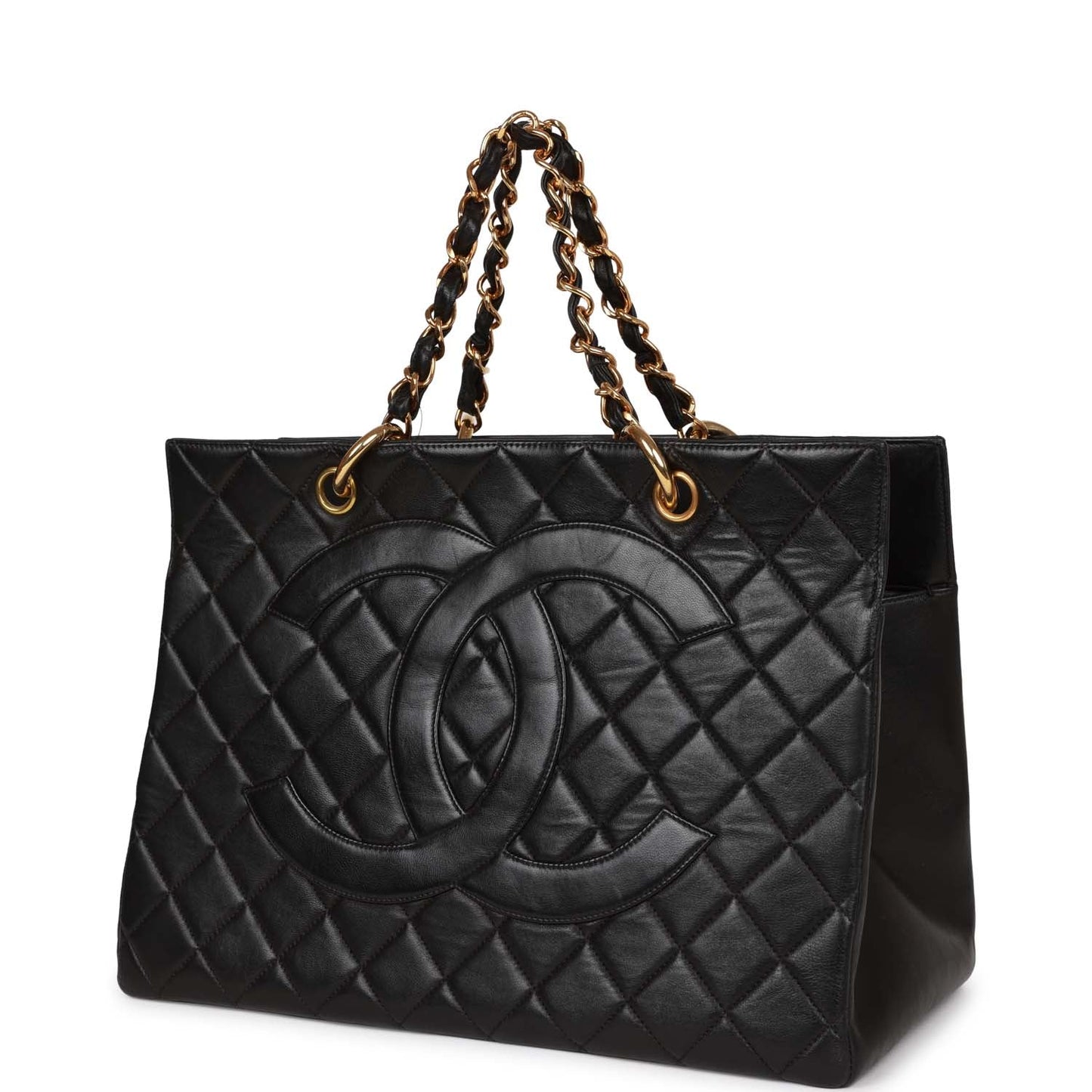 Chanel Vintage Grand CC Timeless Tote Bag Black Lambskin Gold Hardware