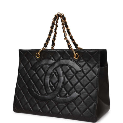 Chanel Vintage Grand CC Timeless Tote Bag Black Lambskin Gold Hardware