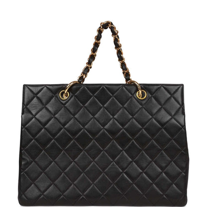 Chanel Vintage Grand CC Timeless Tote Bag Black Lambskin Gold Hardware