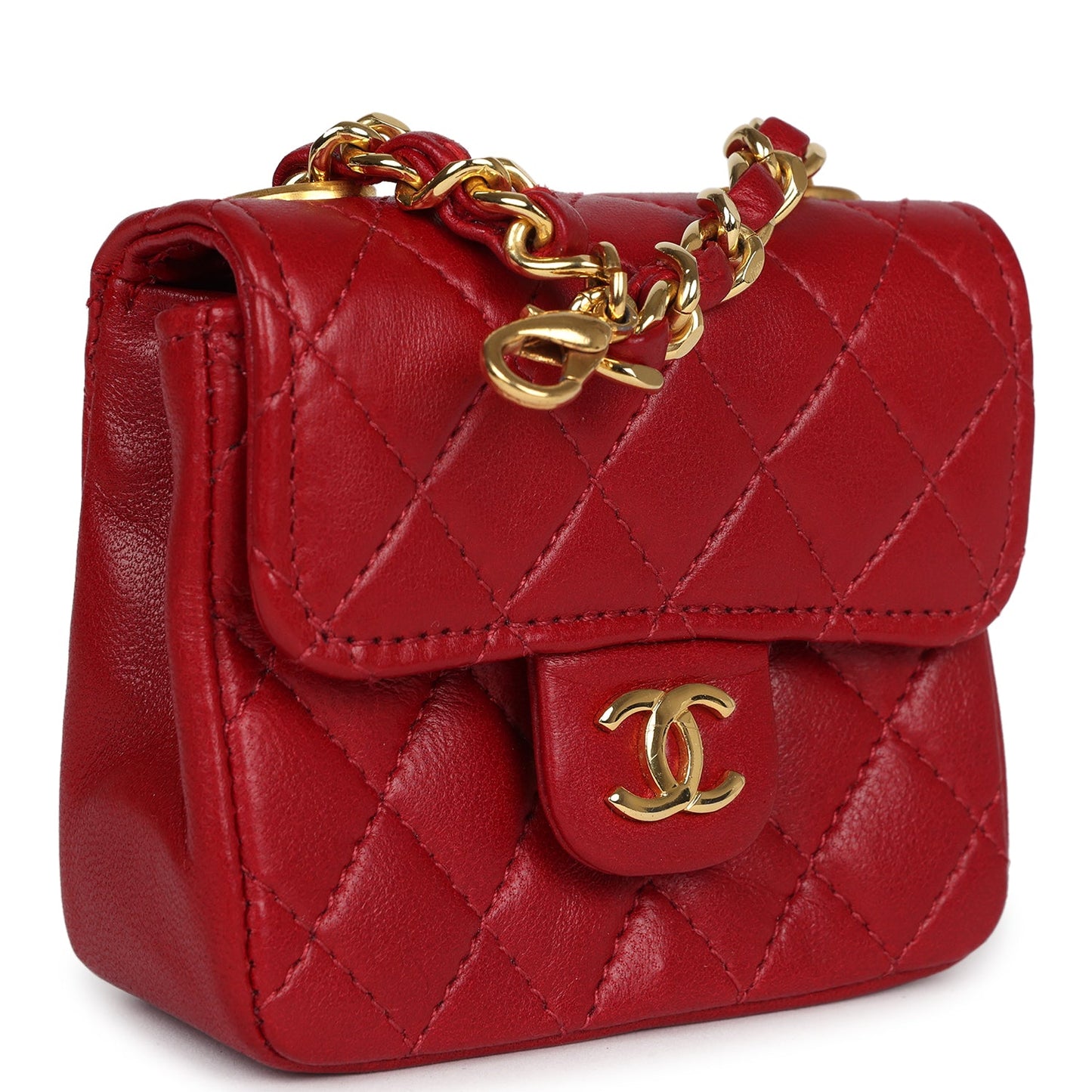 Chanel Vintage Micro Belt Flap Bag Red Lambskin Gold Hardware