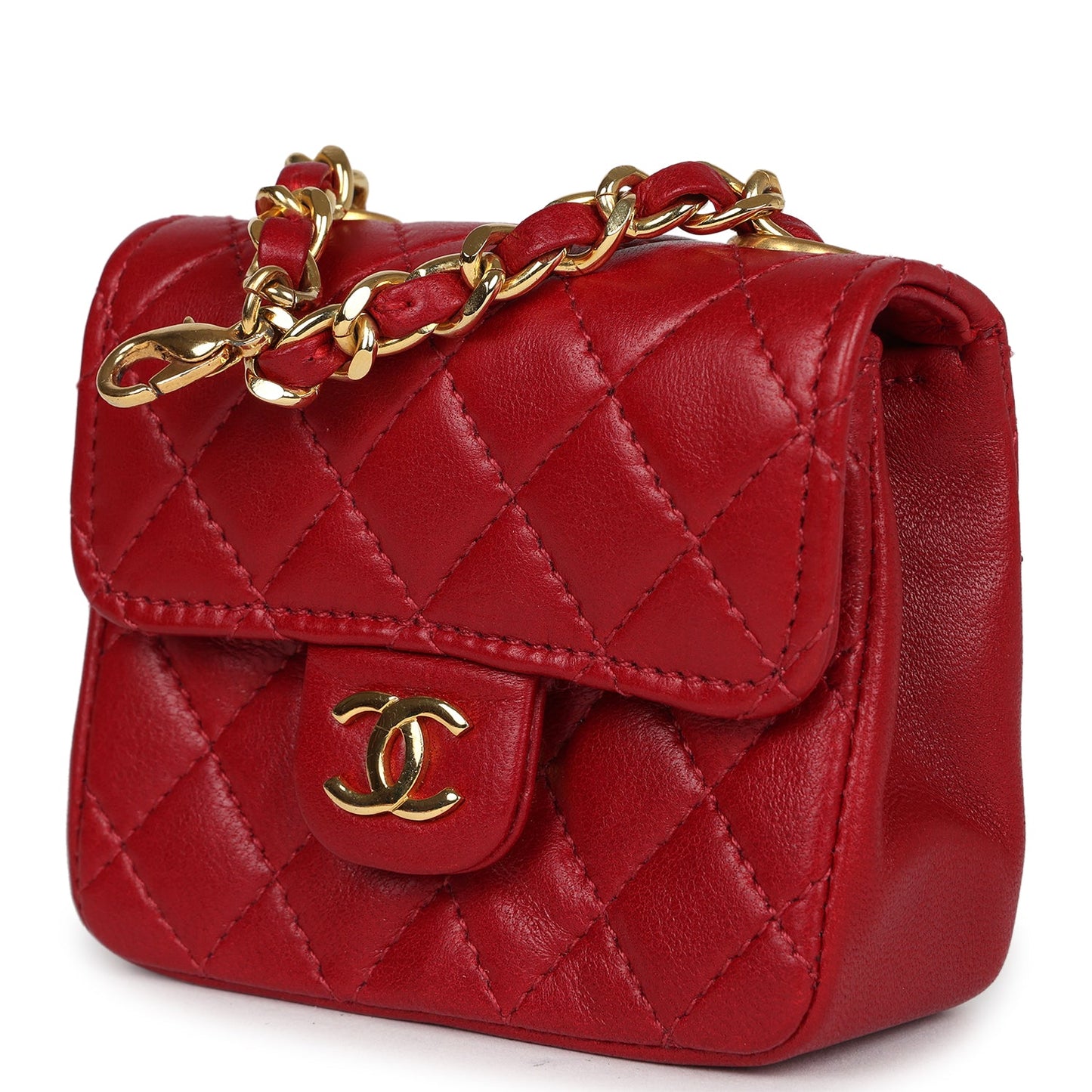Chanel Vintage Micro Belt Flap Bag Red Lambskin Gold Hardware