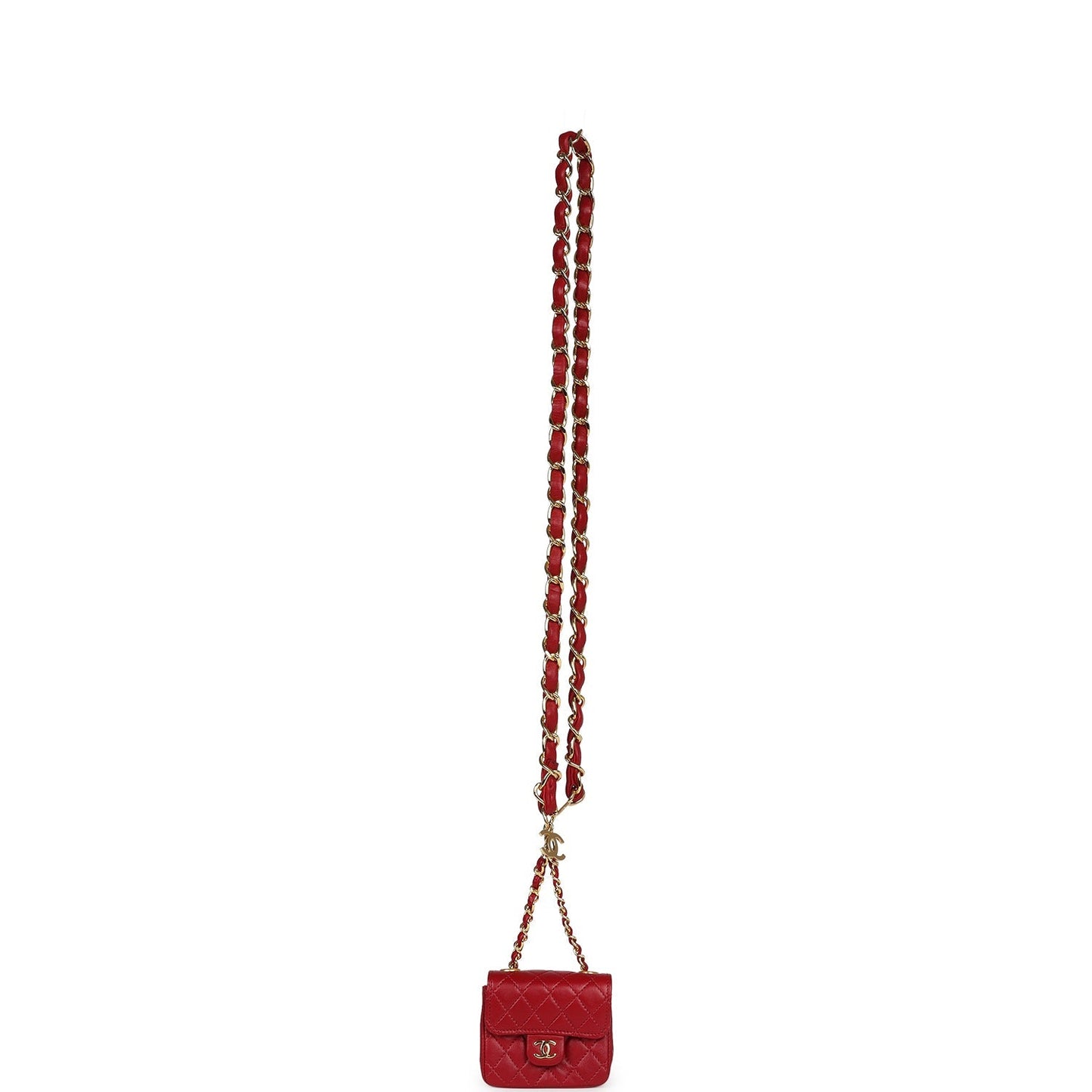 Chanel Vintage Micro Belt Flap Bag Red Lambskin Gold Hardware