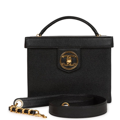 Chanel Vintage Large Vanity Bag Black Caviar Gold Hardware
