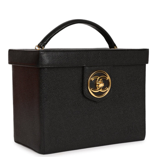 Chanel Vintage Large Vanity Bag Black Caviar Gold Hardware
