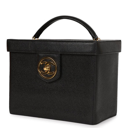 Chanel Vintage Large Vanity Bag Black Caviar Gold Hardware