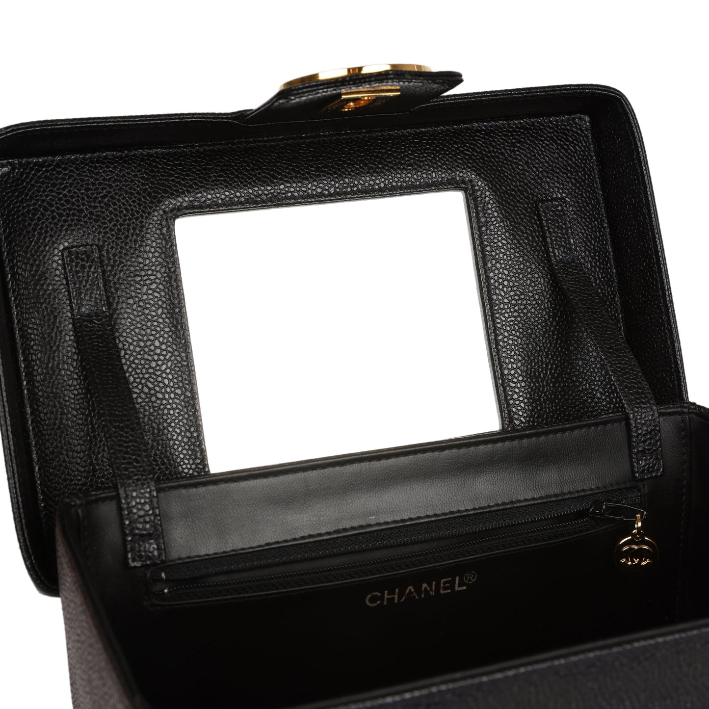 Chanel Vintage Large Vanity Bag Black Caviar Gold Hardware