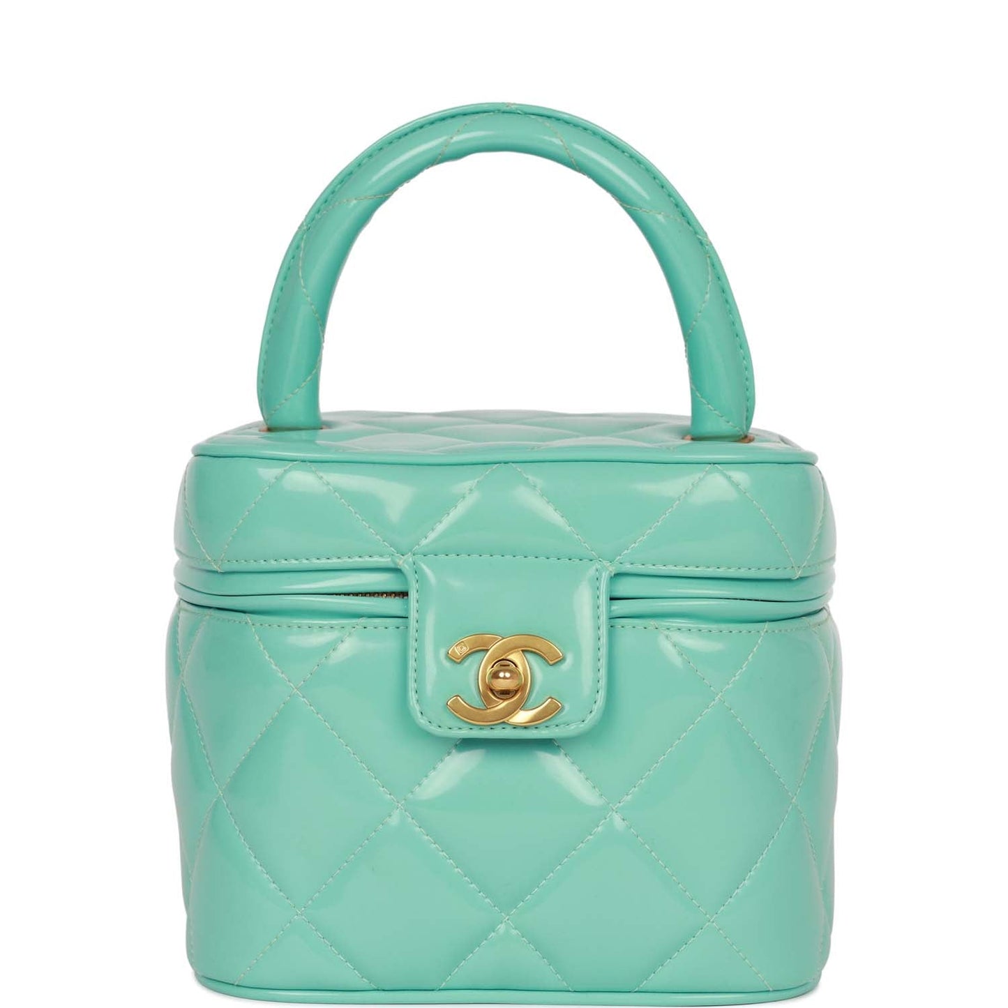 Chanel Vintage Vanity Heart Mirror Bag Turquoise Patent Gold Hardware