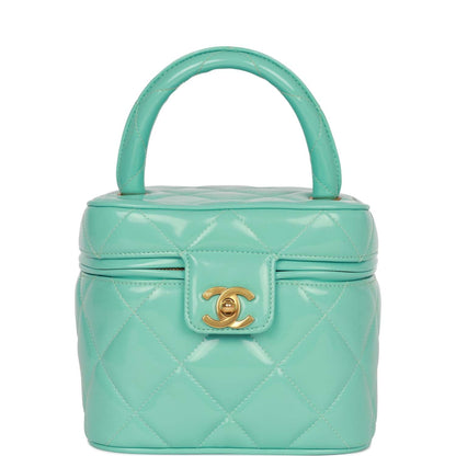 Chanel Vintage Vanity Heart Mirror Bag Turquoise Patent Gold Hardware