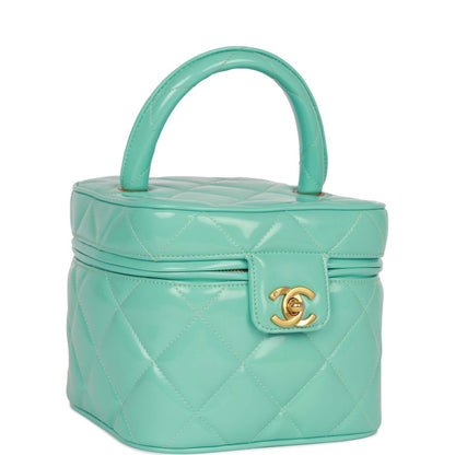 Chanel Vintage Vanity Heart Mirror Bag Turquoise Patent Gold Hardware