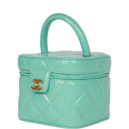 Chanel Vintage Vanity Heart Mirror Bag Turquoise Patent Gold Hardware