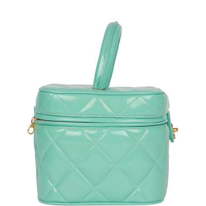 Chanel Vintage Vanity Heart Mirror Bag Turquoise Patent Gold Hardware