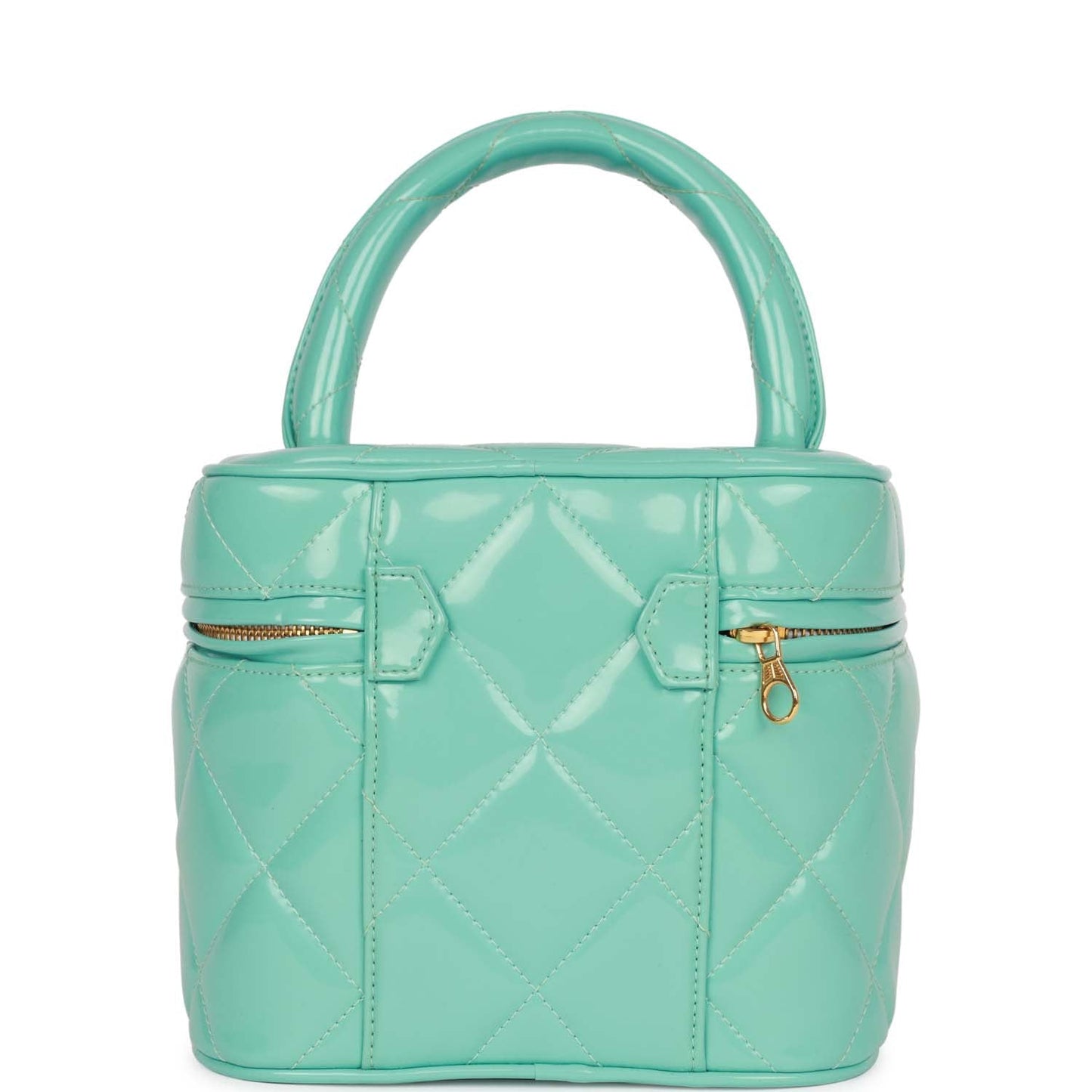 Chanel Vintage Vanity Heart Mirror Bag Turquoise Patent Gold Hardware