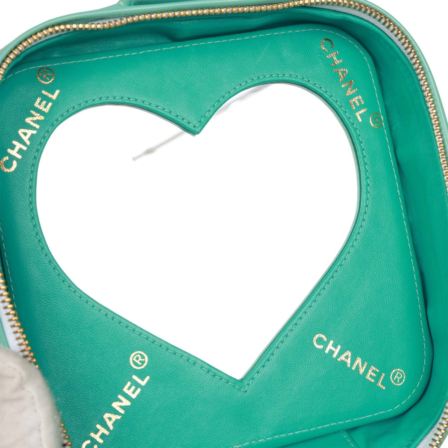 Chanel Vintage Vanity Heart Mirror Bag Turquoise Patent Gold Hardware