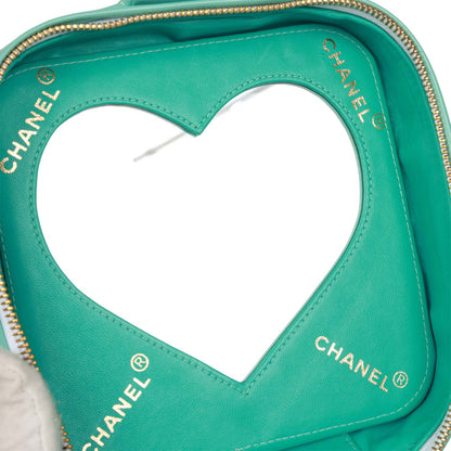 Chanel Vintage Vanity Heart Mirror Bag Turquoise Patent Gold Hardware