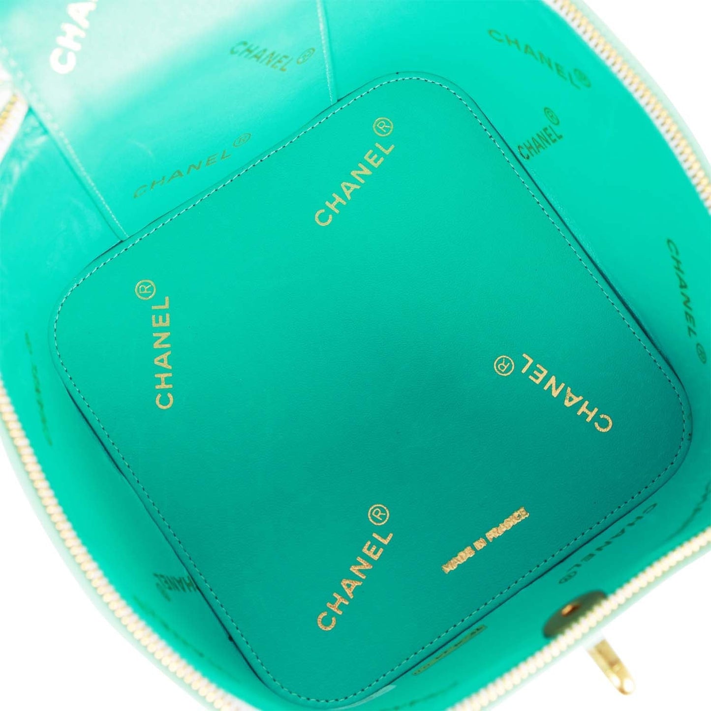Chanel Vintage Vanity Heart Mirror Bag Turquoise Patent Gold Hardware
