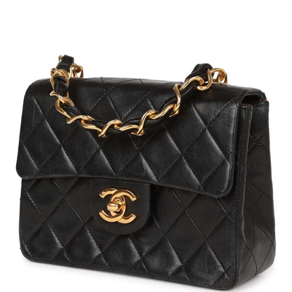 Chanel Vintage Mini Flap Chain Handle Bag Black Lambskin Gold Hardware