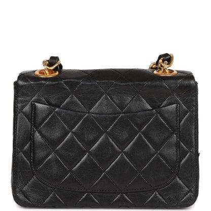 Chanel Vintage Mini Flap Chain Handle Bag Black Lambskin Gold Hardware