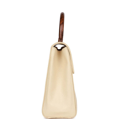 Chanel Vintage Wood Top Handle Kelly Ivory Caviar