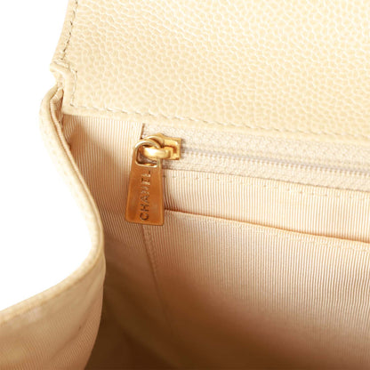 Chanel Vintage Wood Top Handle Kelly Ivory Caviar