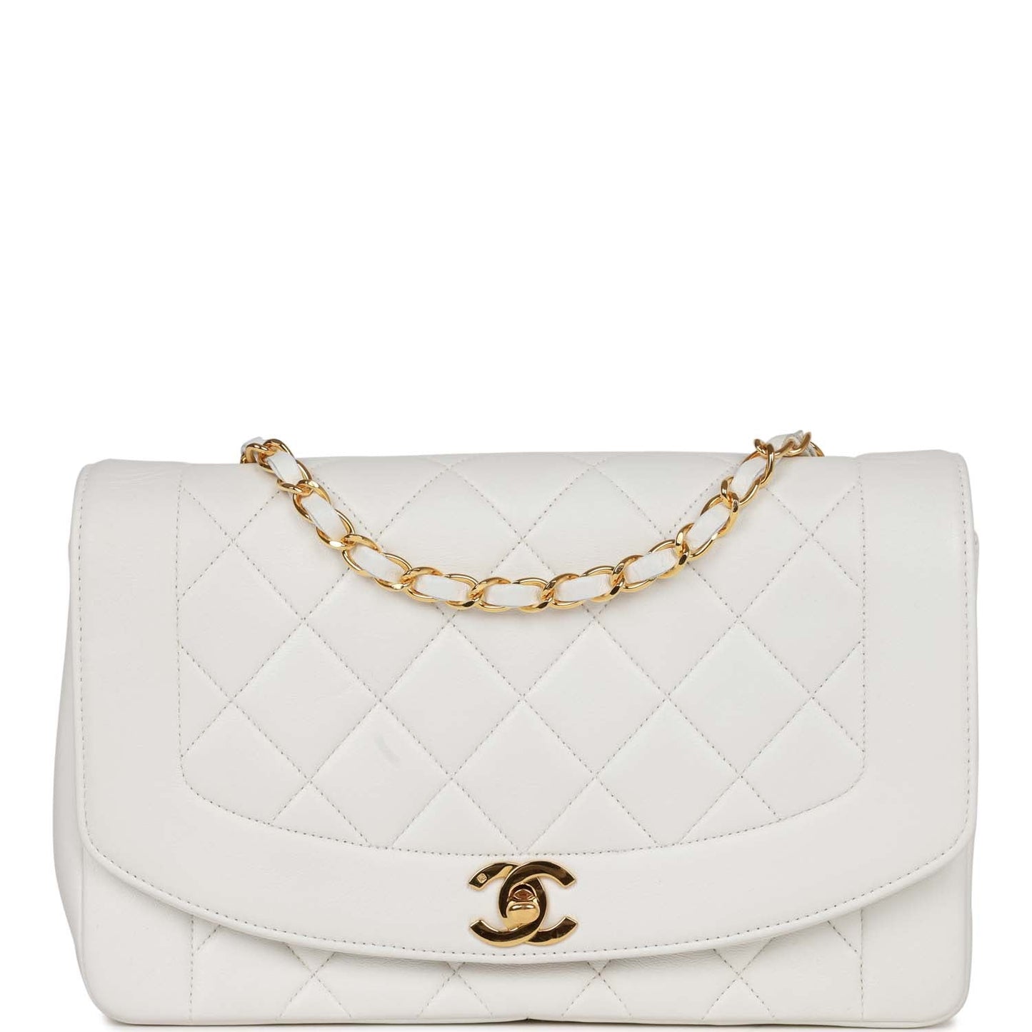 Chanel Vintage Medium Diana Flap Bag White Lambskin Gold Hardware
