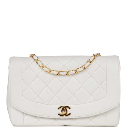 Chanel Vintage Medium Diana Flap Bag White Lambskin Gold Hardware