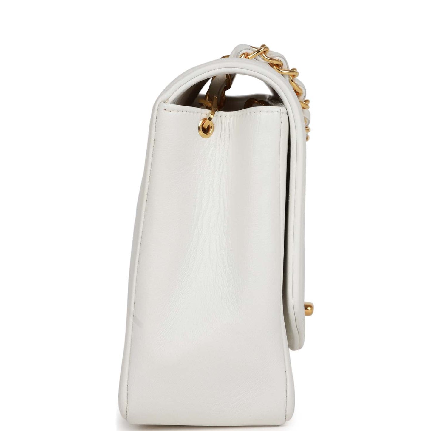 Chanel Vintage Medium Diana Flap Bag White Lambskin Gold Hardware