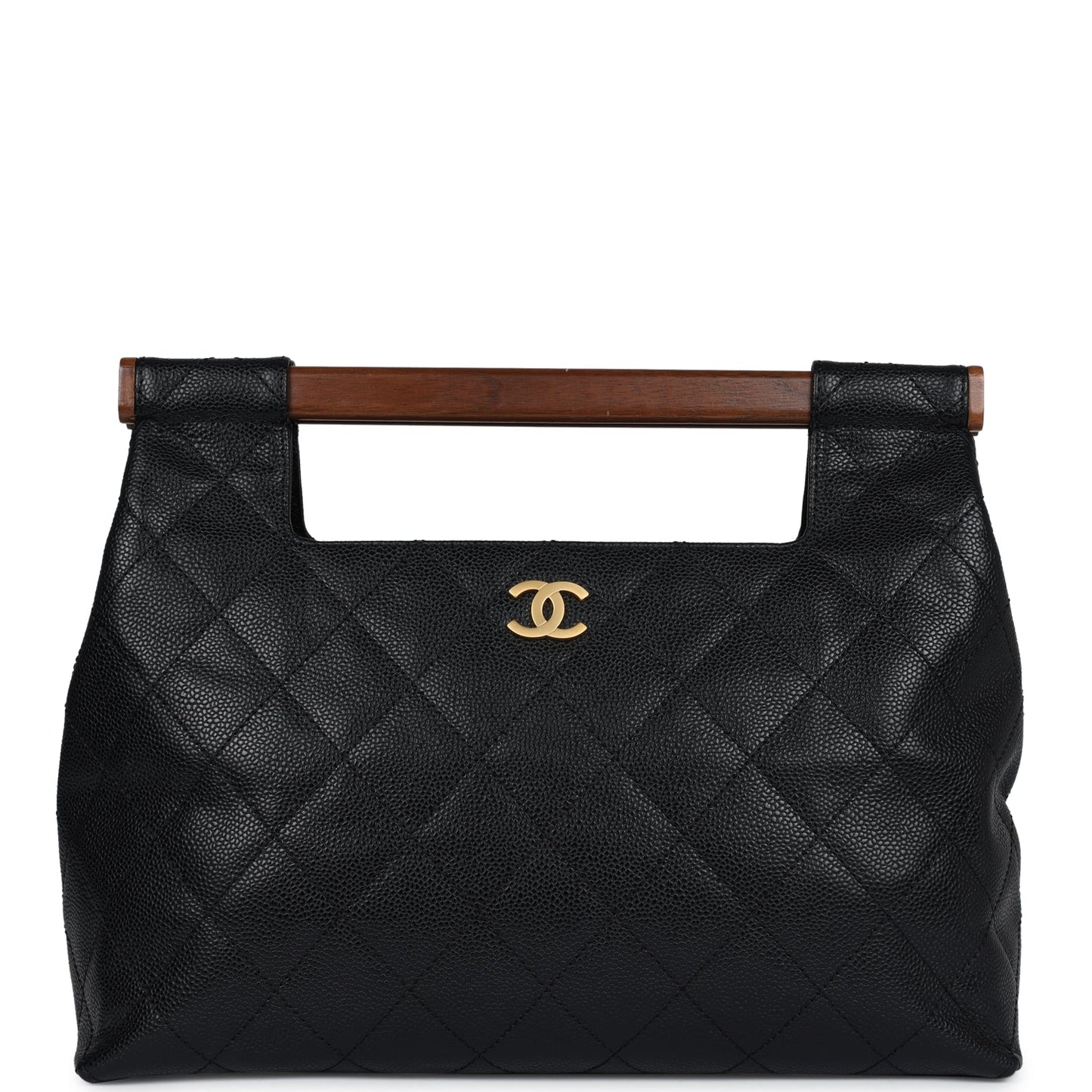 Chanel Vintage Wood Top Handle Bag Black Caviar Gold Hardware