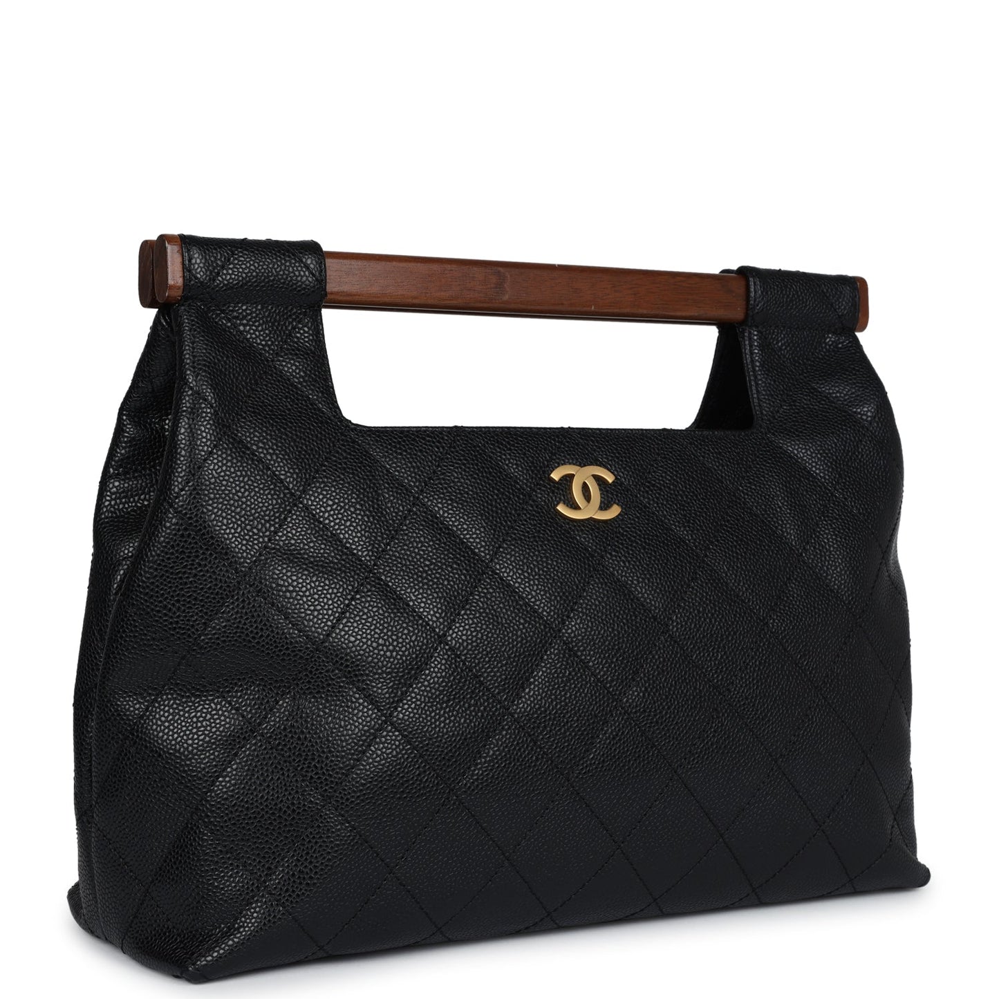 Chanel Vintage Wood Top Handle Bag Black Caviar Gold Hardware