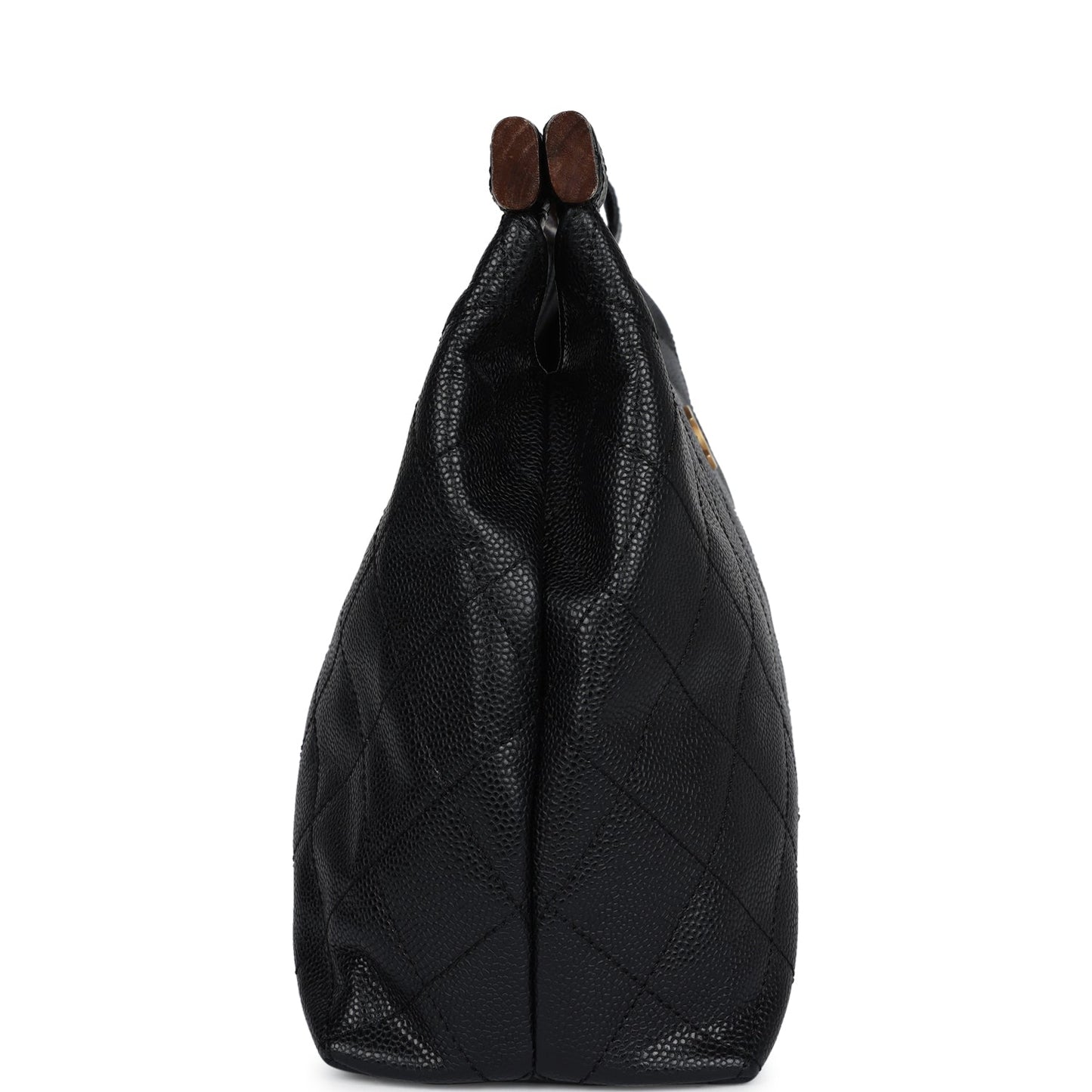 Chanel Vintage Wood Top Handle Bag Black Caviar Gold Hardware